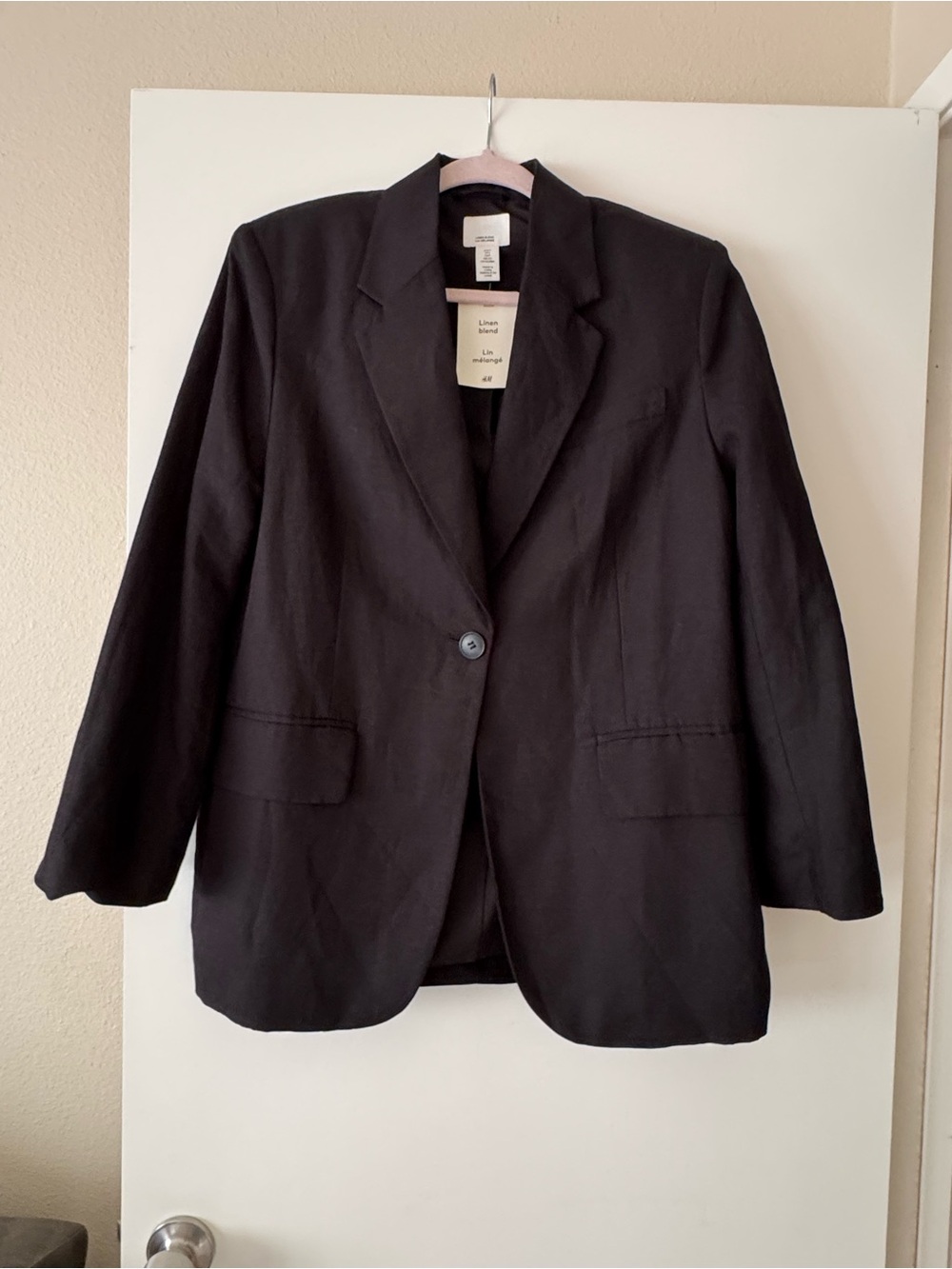 H&M Black Oversized Single-Button Linen-Blend Blazer